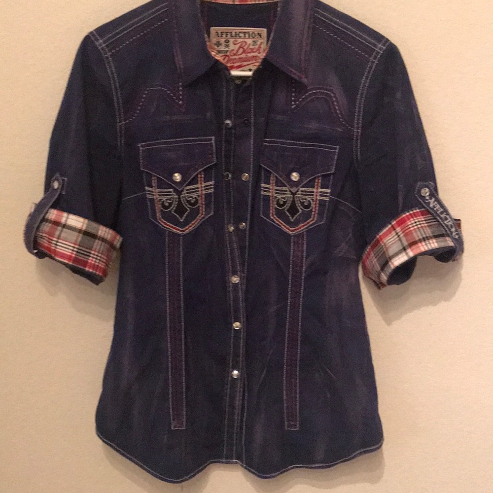 Affliction Black Premium distressed shirt, size S